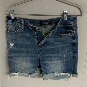 Judy Blue Women's Frayed Hem Jean Shorts - Dark Blue